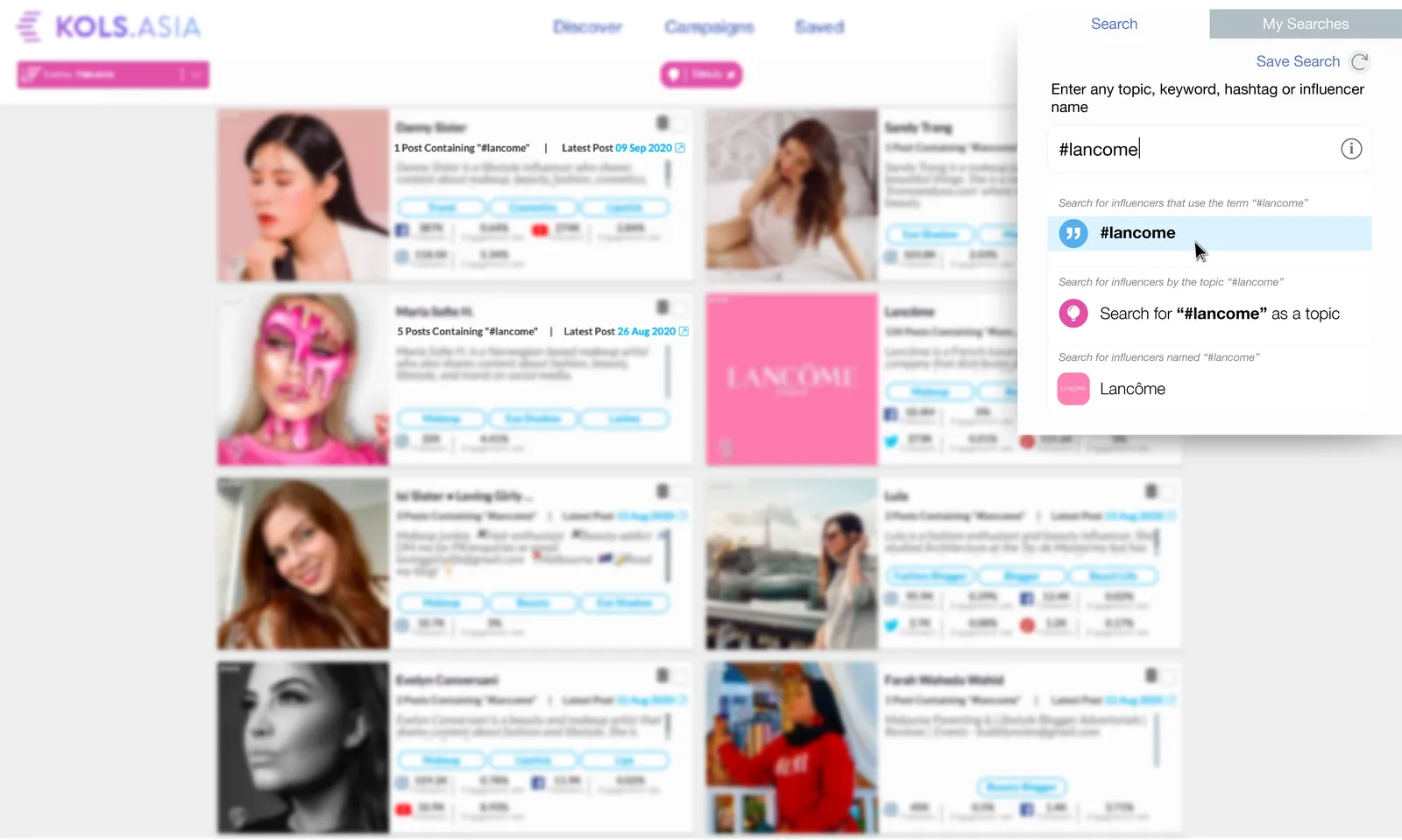 KOLs.Asia platform: influencer discovery